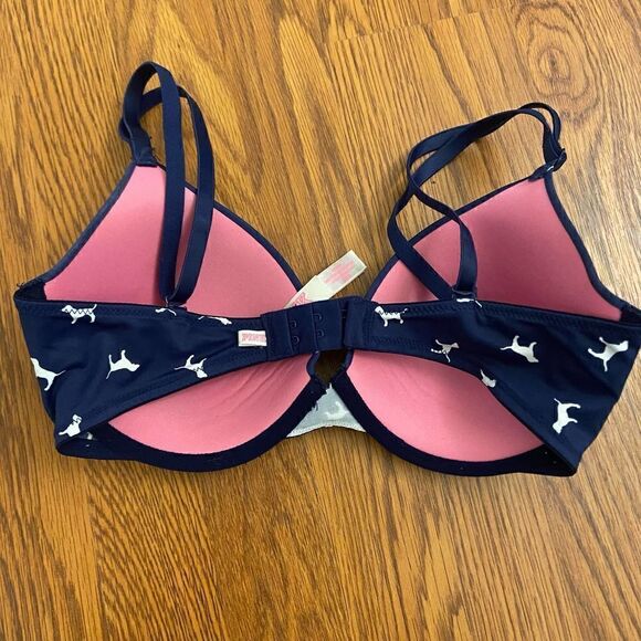 PINK Victoria's Secret Navy Blue Lightly Padded Underwire Bra 32D - Picture 3 of 4